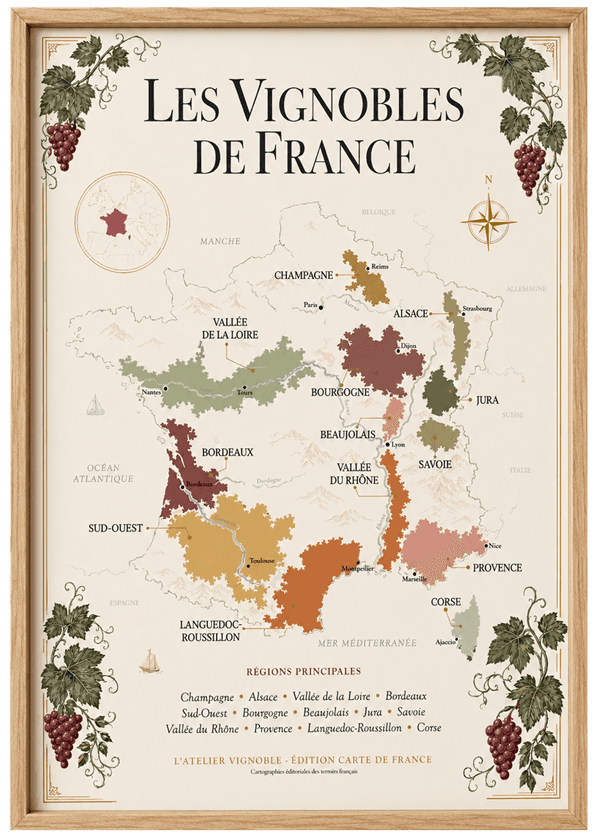 Affiche France, carte des vignobles 50 × 70 cm
