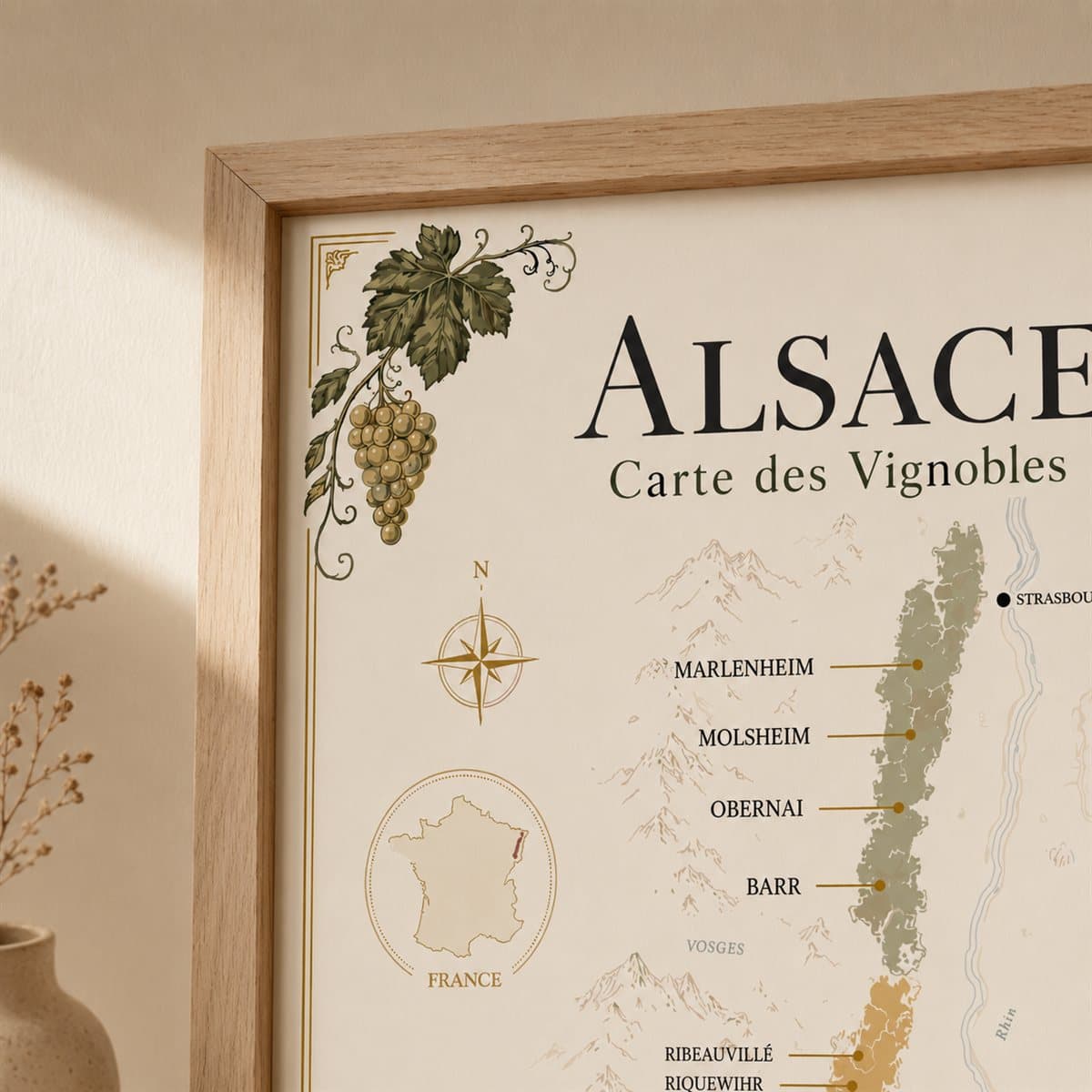 Détail de l'affiche Alsace : titre et carte des appellations