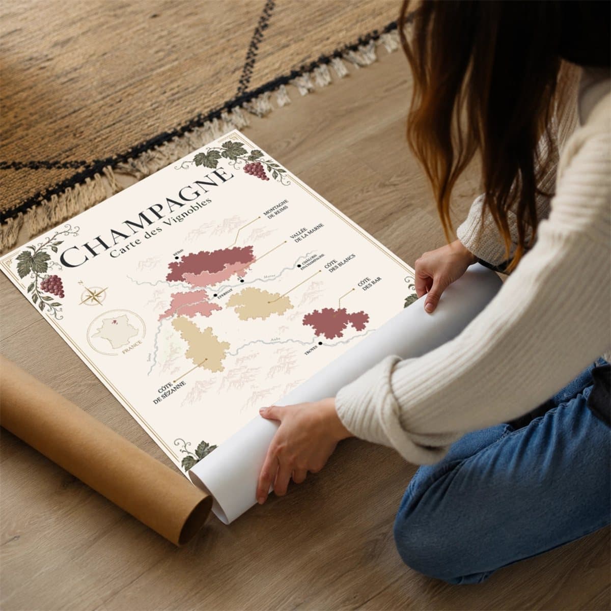 Affiche Champagne déroulée à la réception de la commande