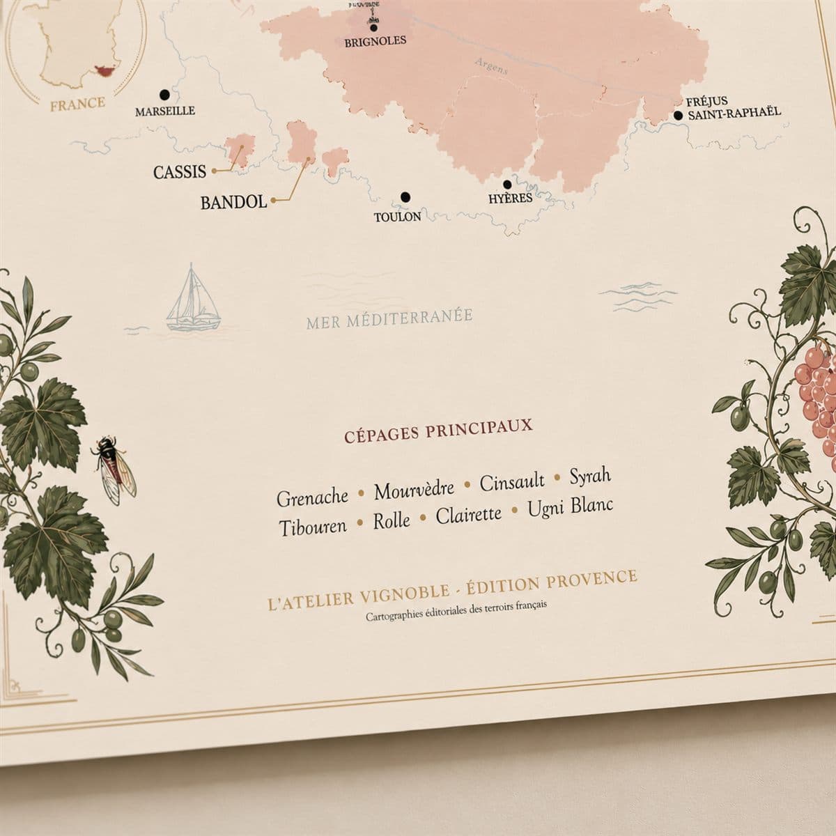 Détail de l'affiche Provence : titre et carte des appellations